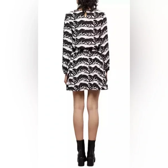 The Kooples Wild Panther Print Dress - Black/White Size 2 US-NWT - Picture 2 of 3